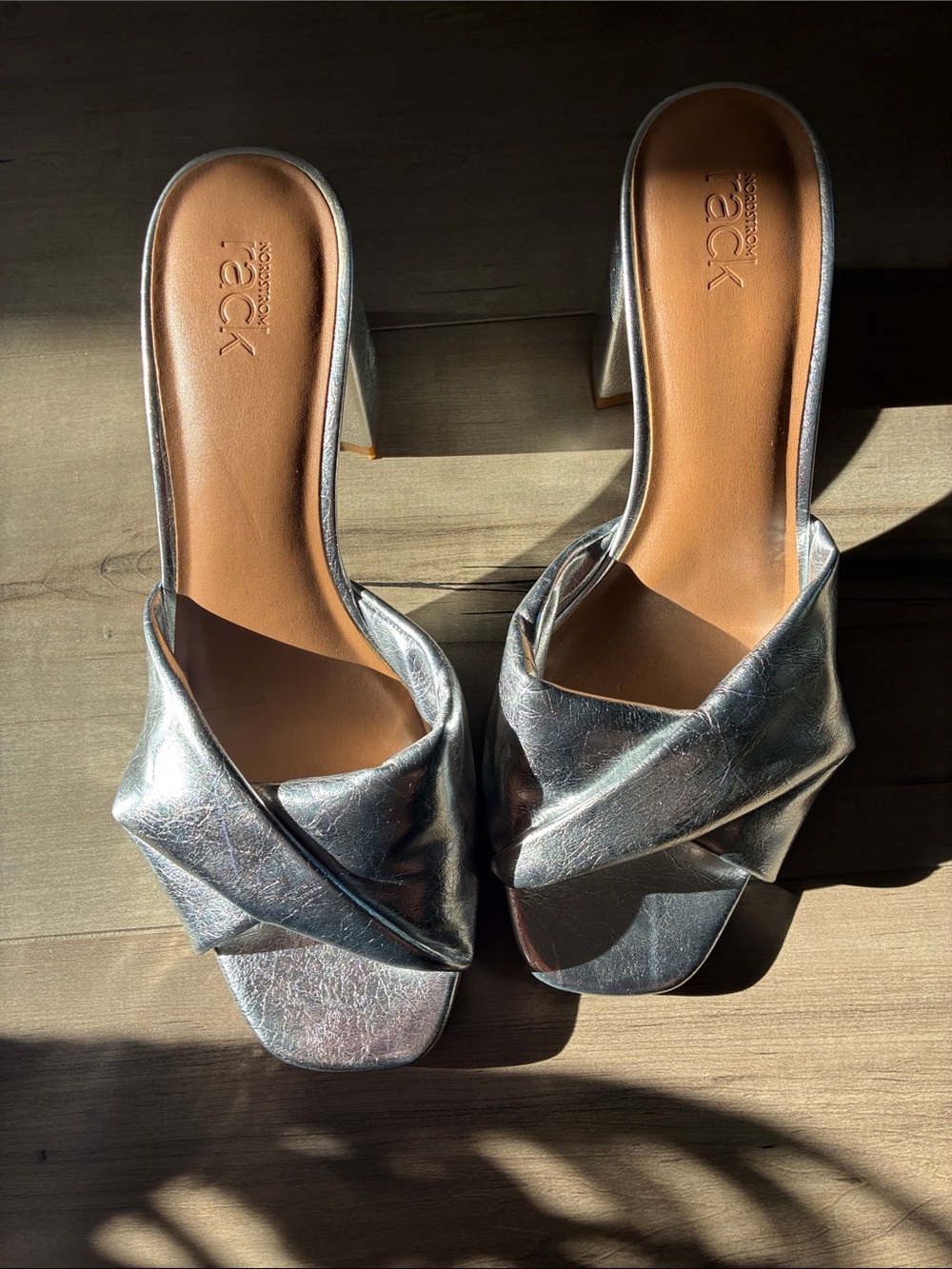 Silver Block Heel Mule